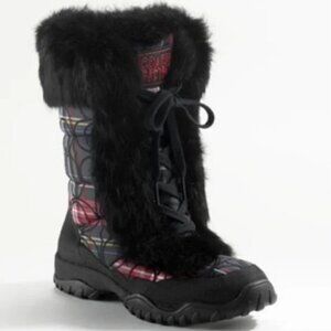 Coach Jennie Fur Trimmed Red Plaid Boots - Size 6